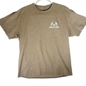 RealTree Men's Brown T-Shirt, Double Sided Graphic, Size L